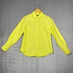 J Crew Womens Button Up Size 2P Chartreuse Irish Linen Preppy Resort